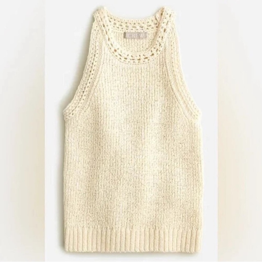 NWT J. Crew High-Neck Textured Pointelle Cream Sweater Tank BQ206 - Picture 2 of 8